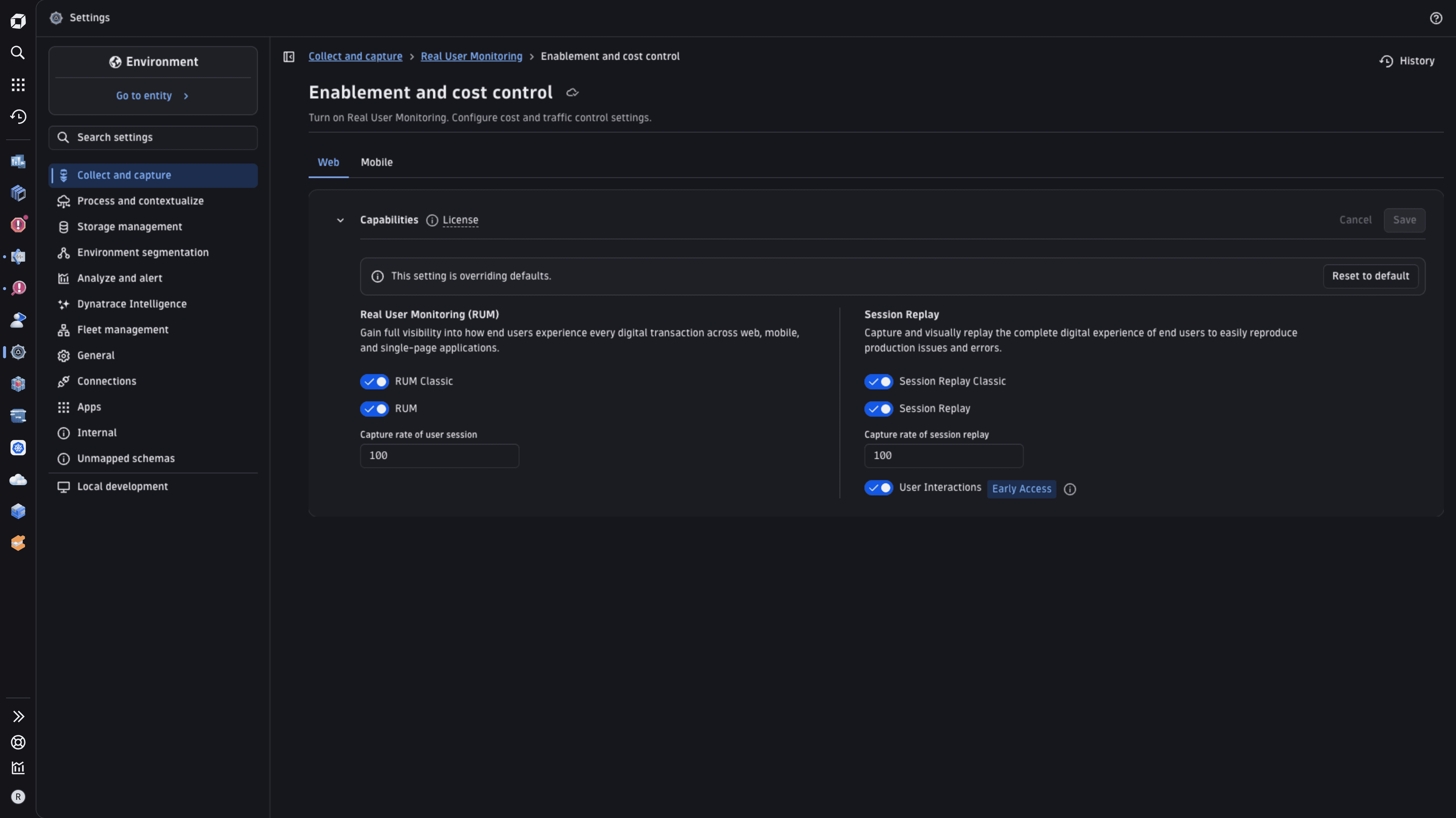 RUM settings in the latest Dynatrace