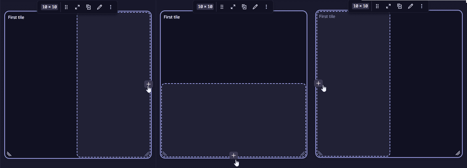 Split a dashboard tile to insert another tile within the same space