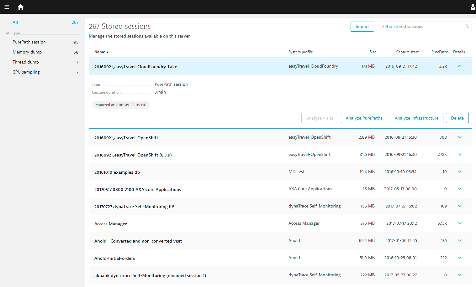 Stored sessions web view