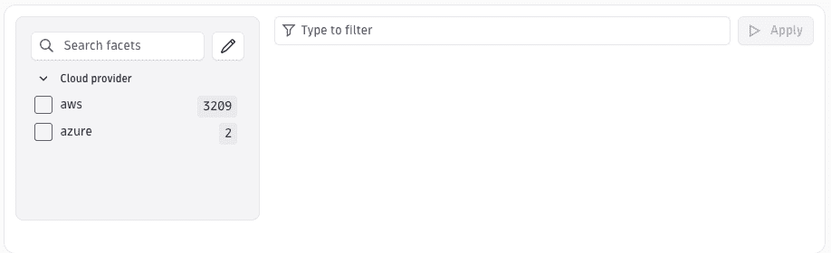 Filter suggestion dropdown with count badges showing the number of matching entities