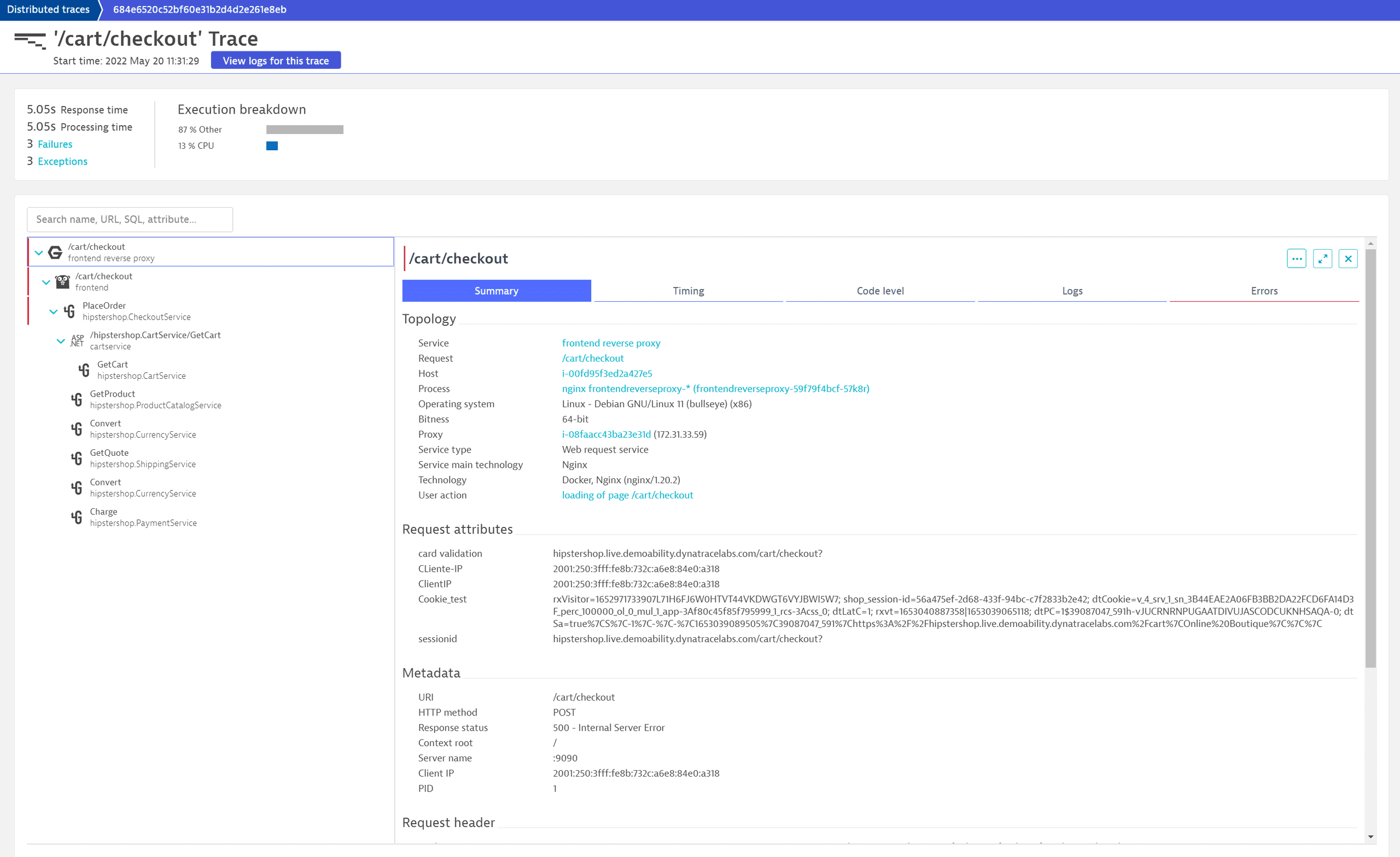 Summary tab of frontend revers proxy