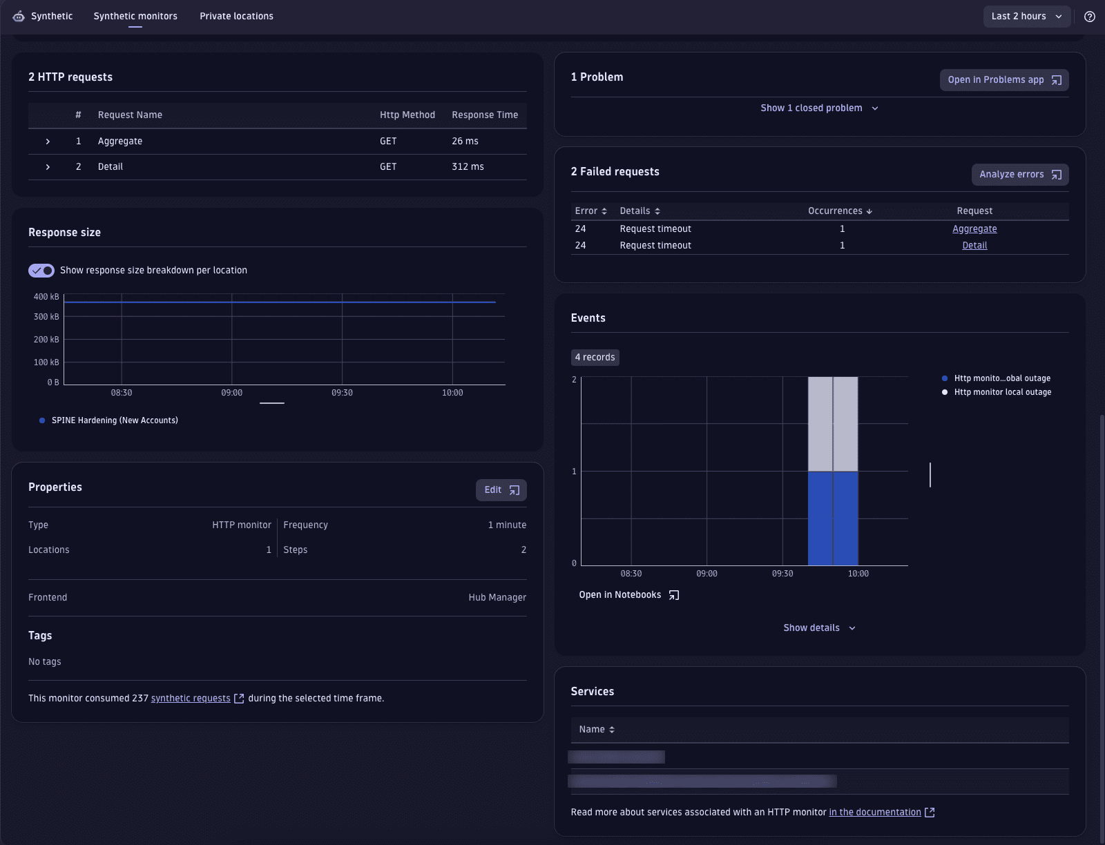 Synthetic http details page in dark mode