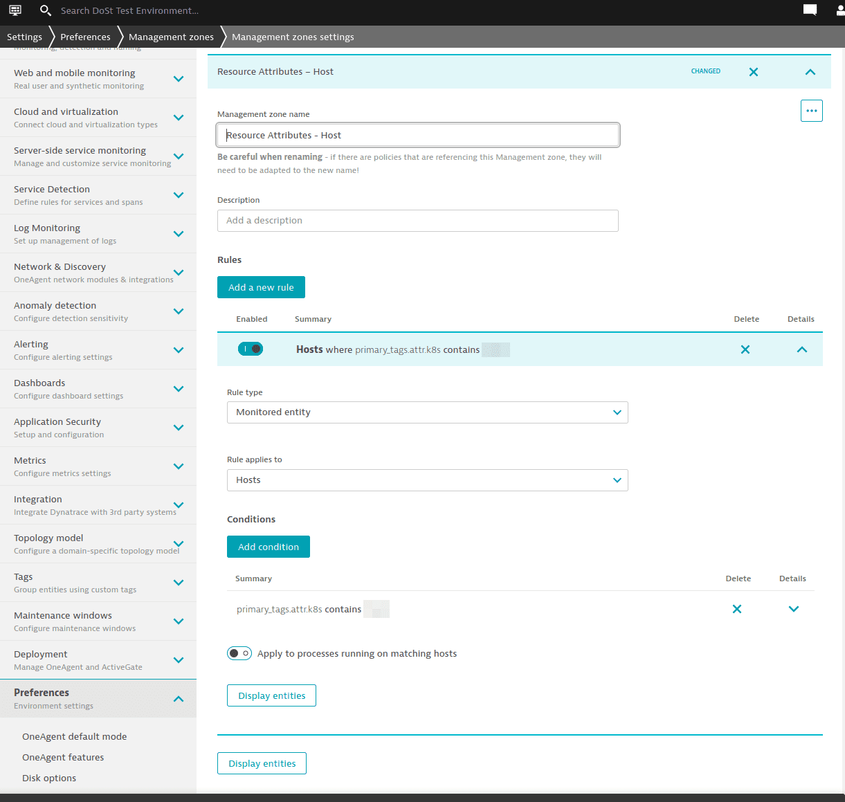Management zone rule for hosts with a resource attribute condition