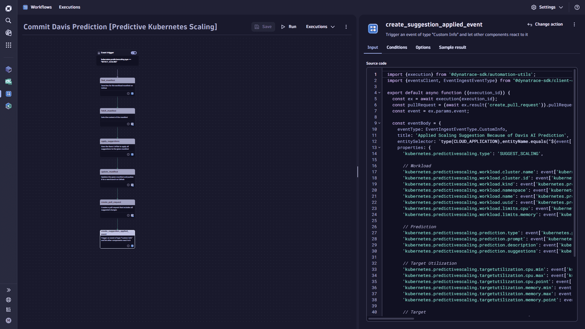 Use case: Predictive Autoscaling for Kubernetes Workloads - Commit Davis Prediction workflow - create suggestion applied event task