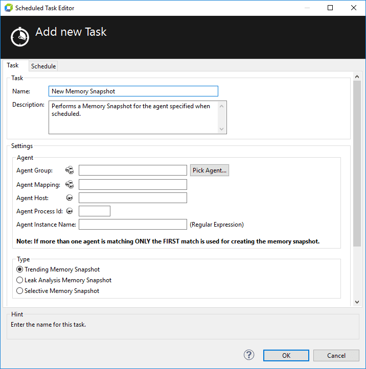 Memory Snapshot Task Configuration