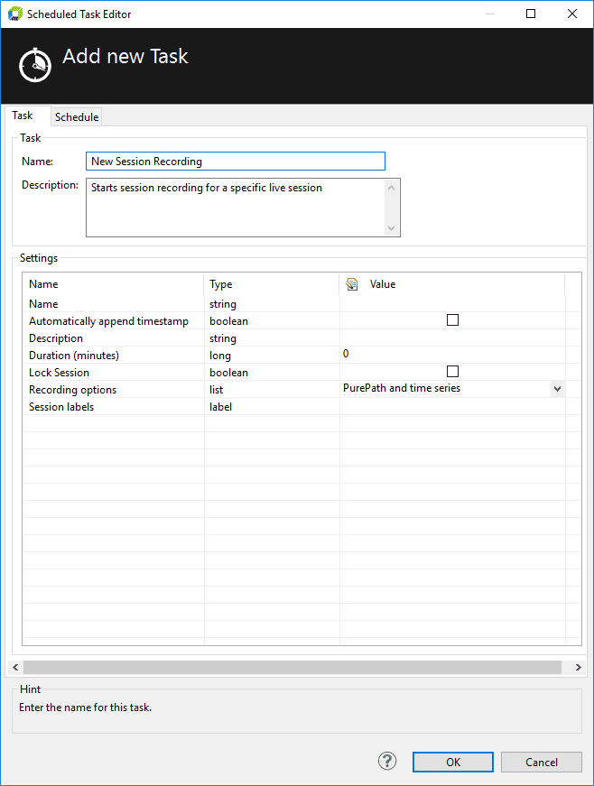 Session Recording Task Configuration