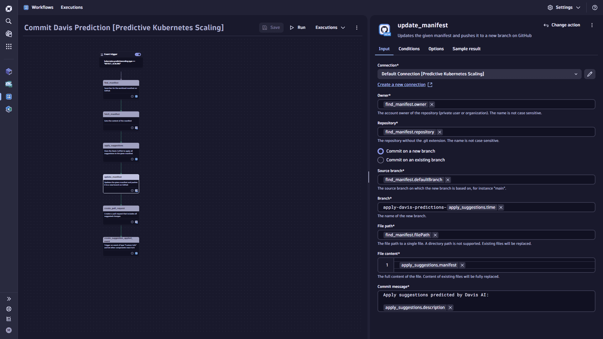 Use case: Predictive Autoscaling for Kubernetes Workloads - Commit Davis Prediction workflow - update manifest task