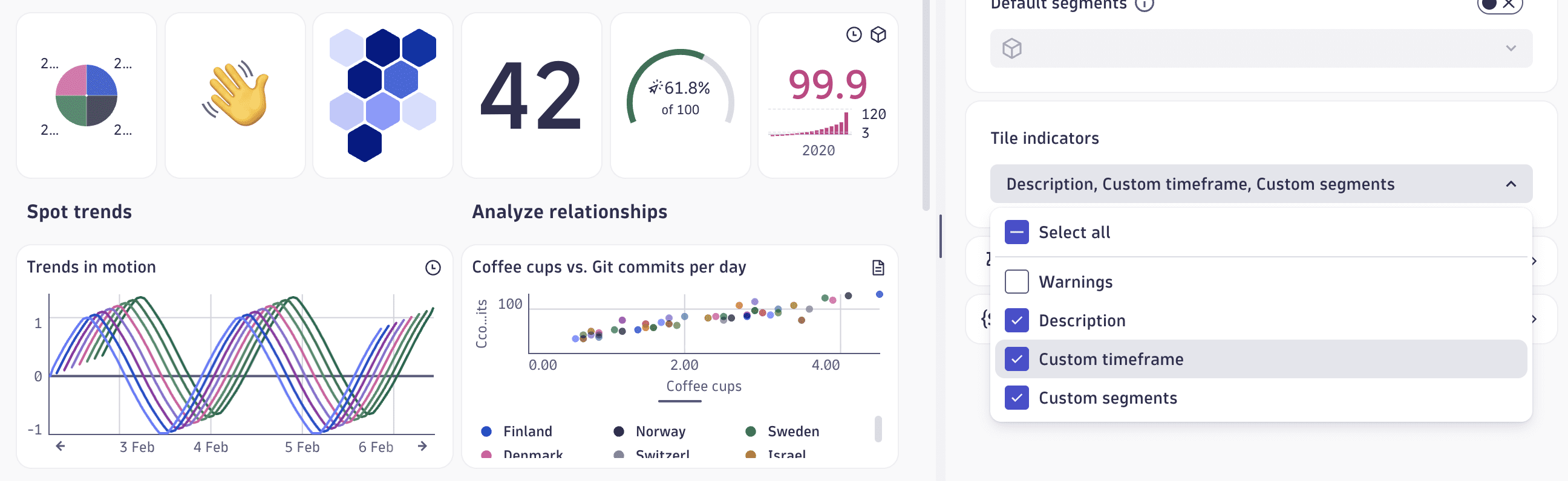 Select or clear tile indicators on a dashboard