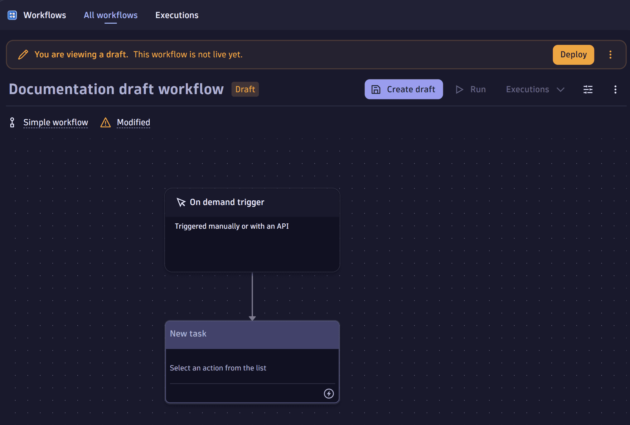 A screenshot of a draft workflow.
