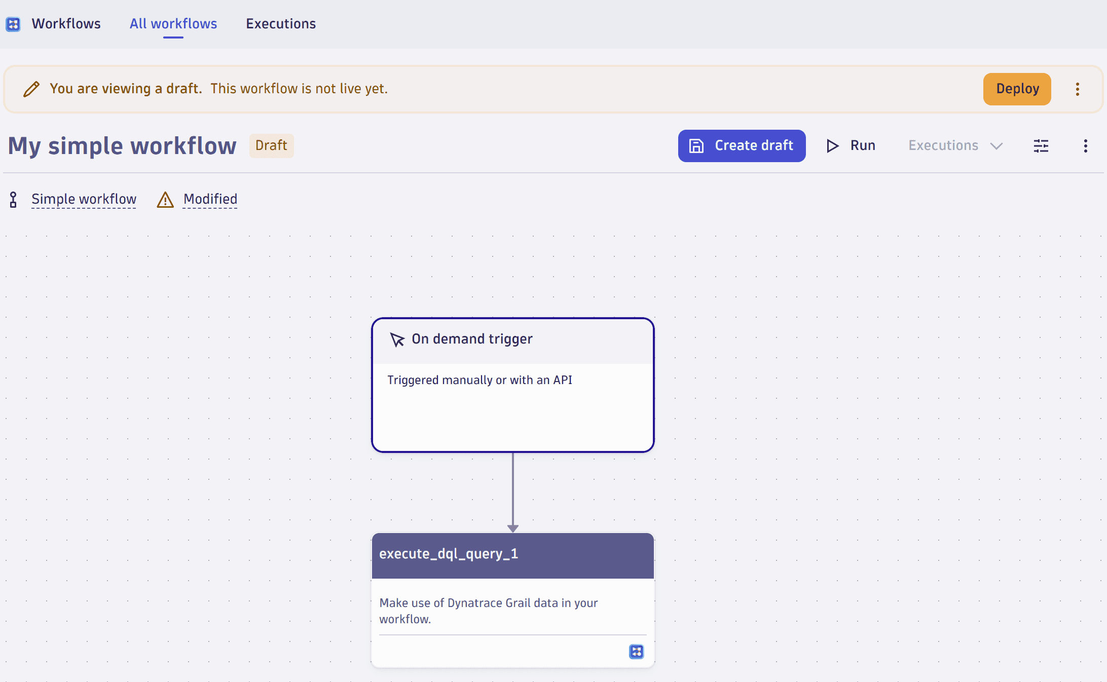 Screenshot of a simple workflow in draft.