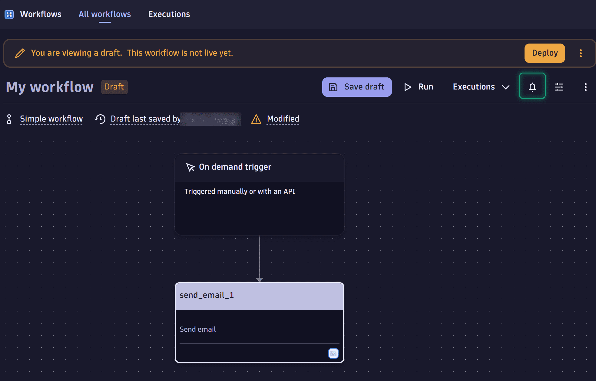 Screenshot of a workflow with notification.