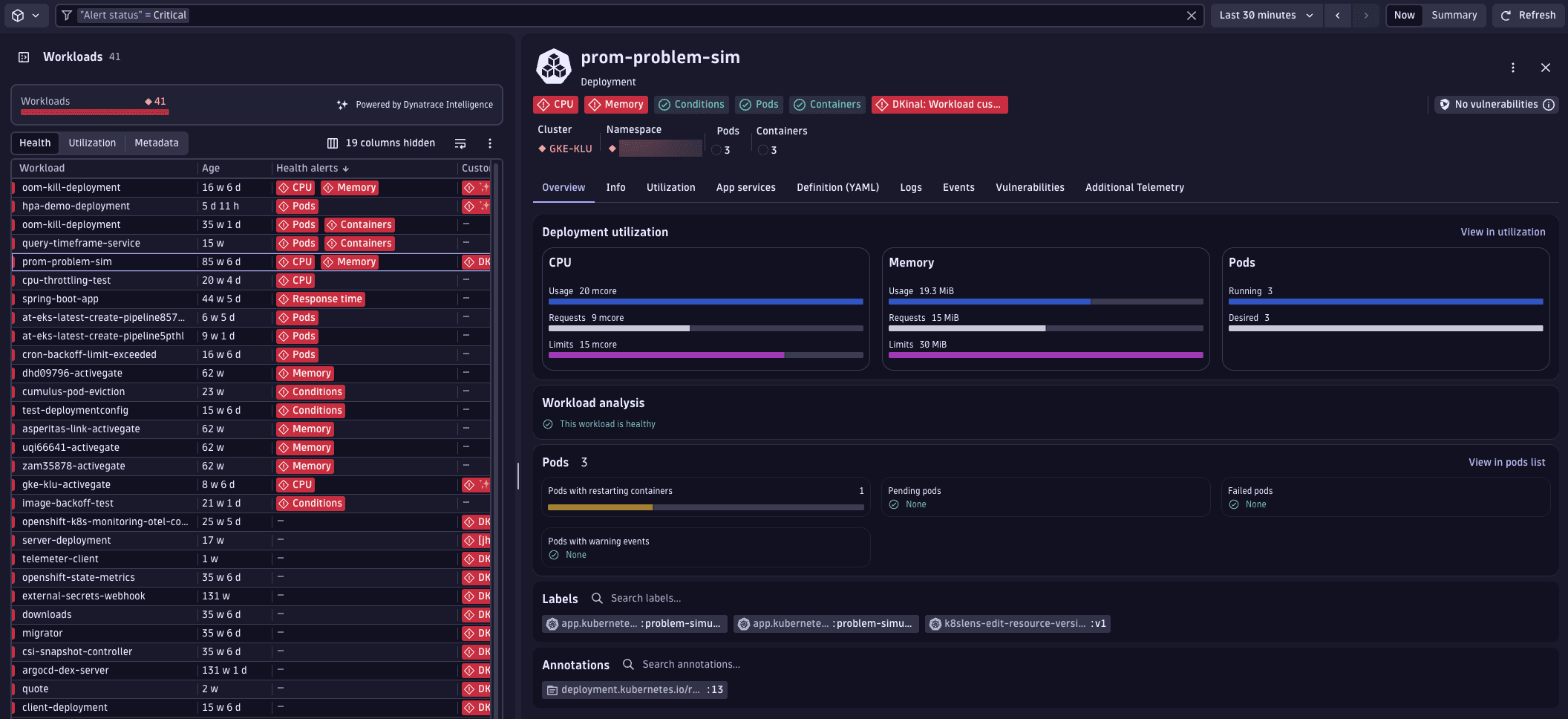 Unhealthy Kubernetes workloads