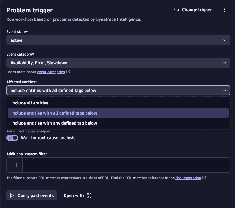 Problem trigger: affected entities