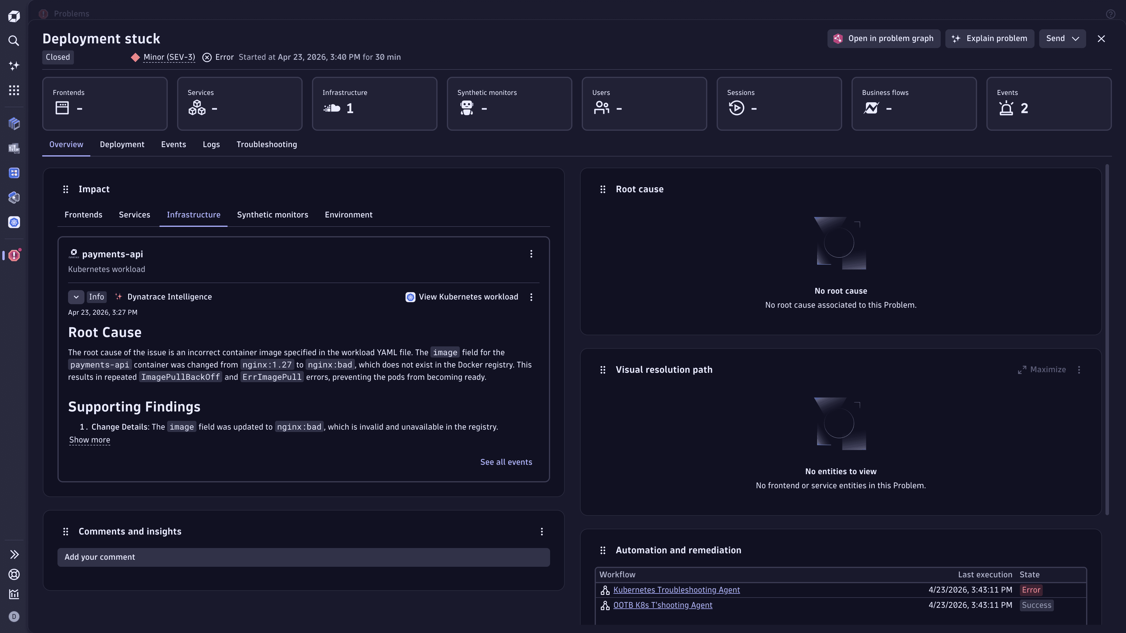 Use case problem: Deployment stuck