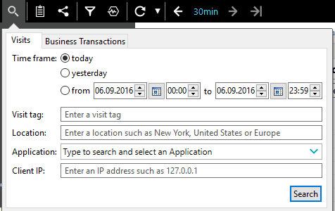 The Search dialog box for Visits