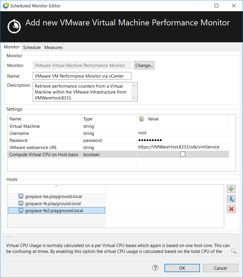 Monitoring virtual machines on a specific physical host