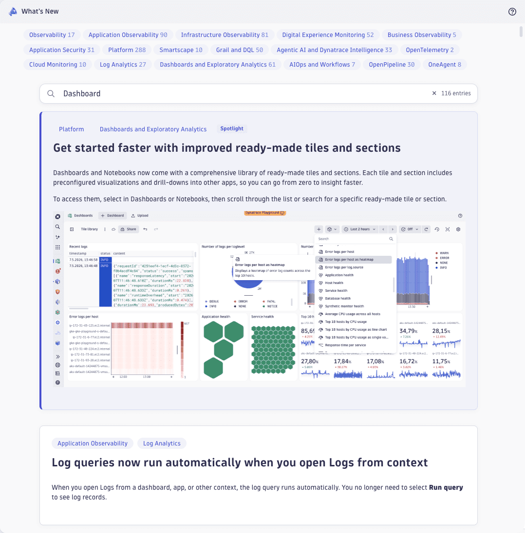 What's new - Dashboards