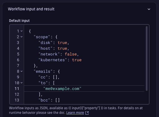 Setup for the Infrastructure Optimization Agent in Workflows to add email recipients.