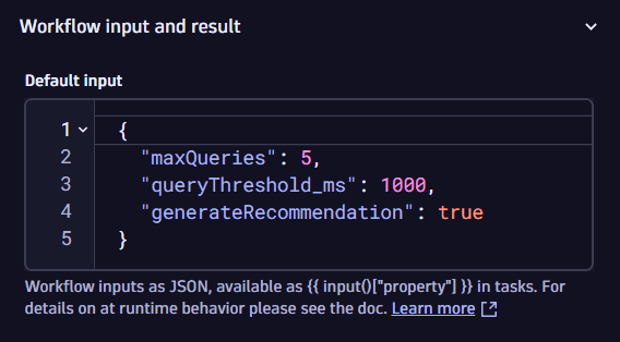 Setup for the Database Operations Agent in Workflows to analyze database performance issues and generate recommendations.