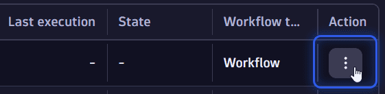 Select workflow Action menu - table
