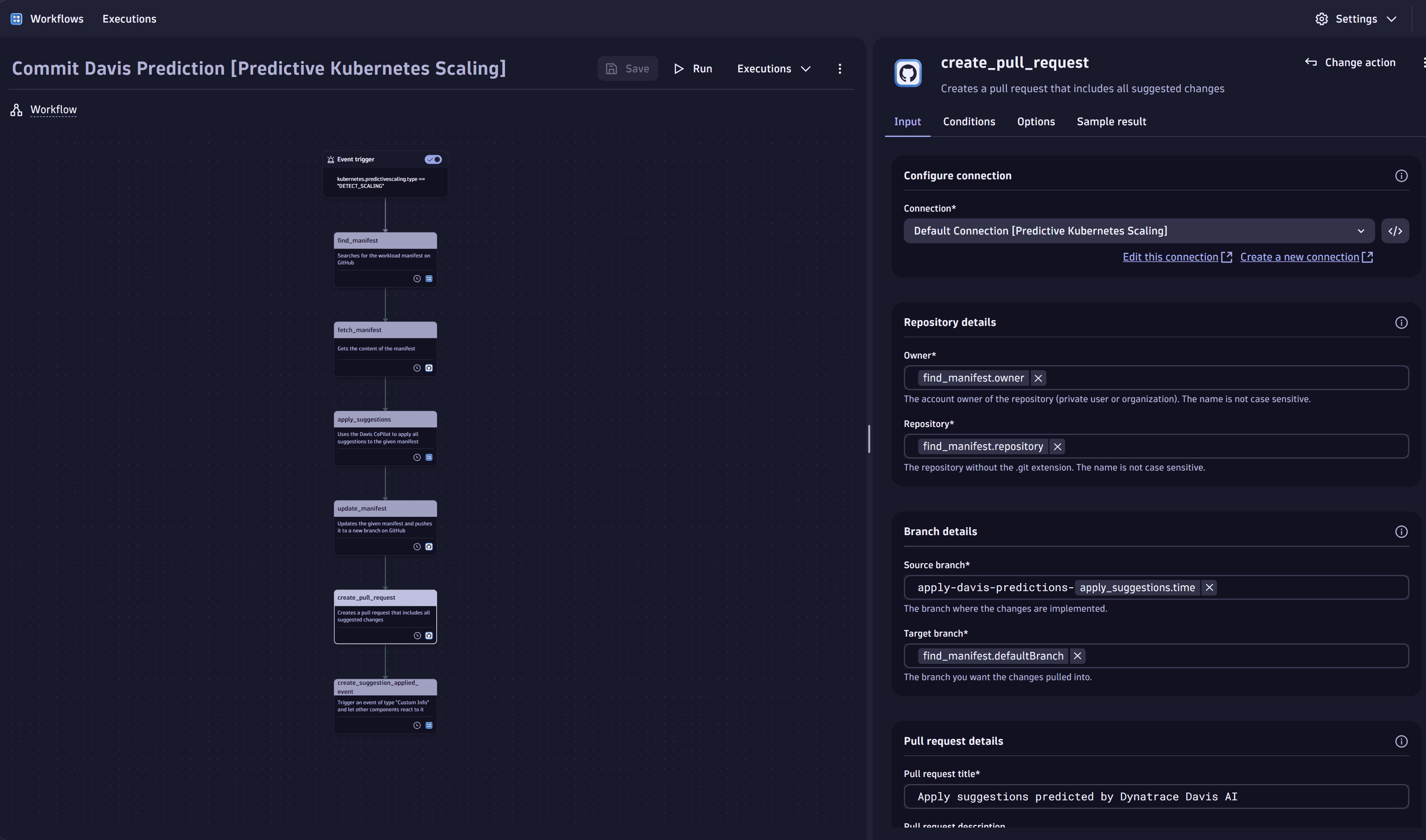 Use case: Predictive Autoscaling for Kubernetes Workloads - Commit Davis Prediction workflow - create pull request task