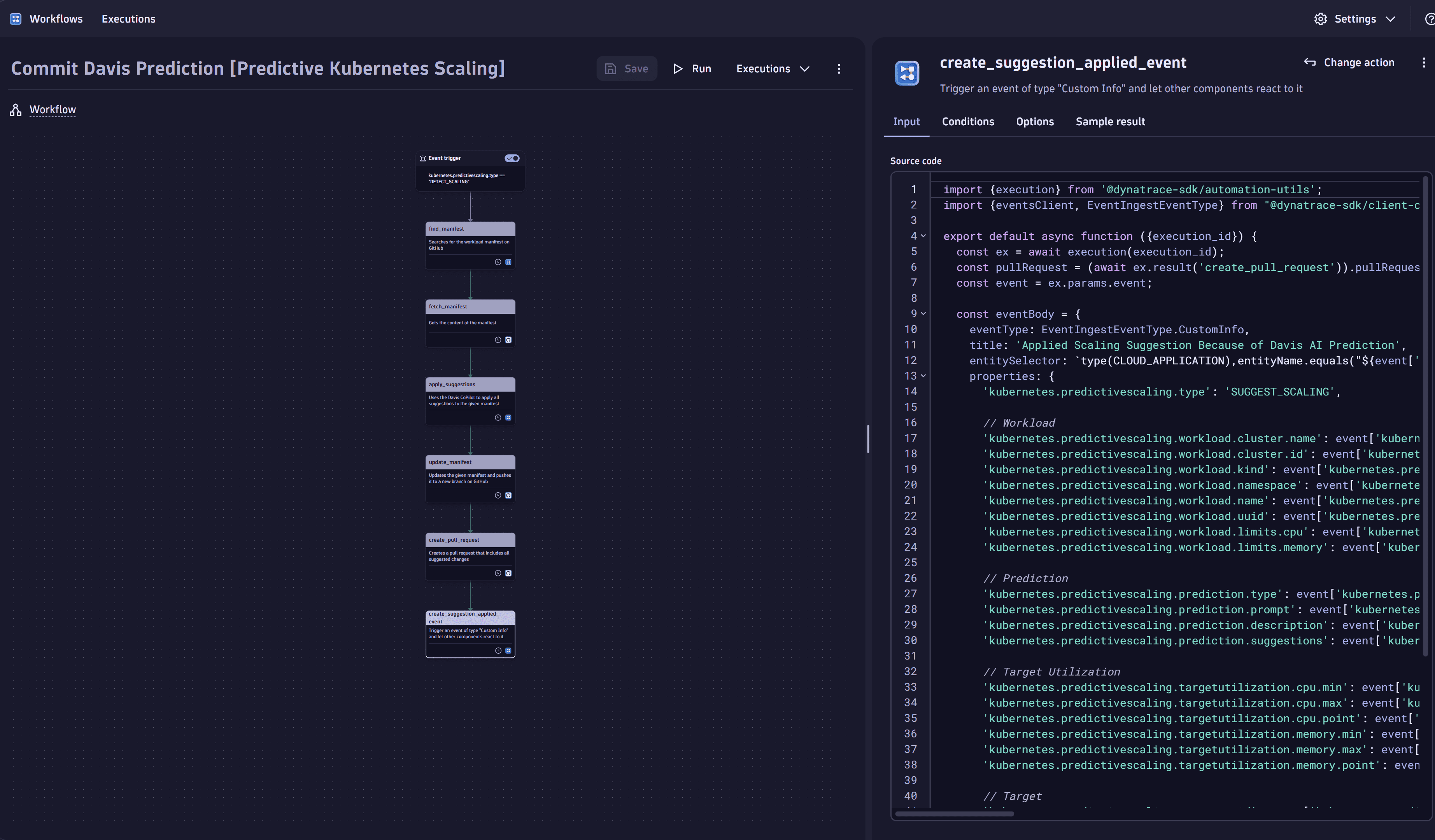 Use case: Predictive Autoscaling for Kubernetes Workloads - Commit Davis Prediction workflow - create suggestion applied event task