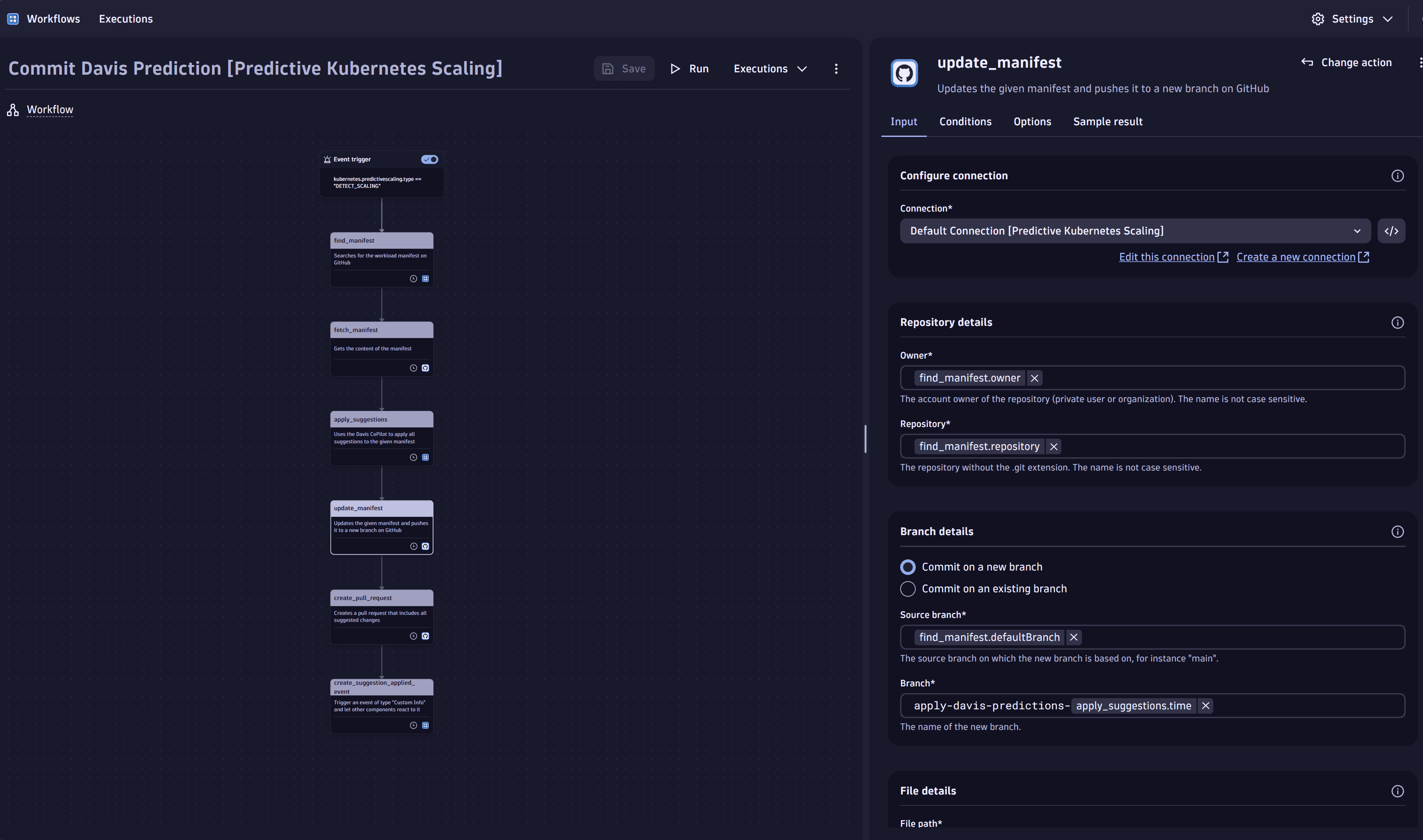 Use case: Predictive Autoscaling for Kubernetes Workloads - Commit Davis Prediction workflow - update manifest task