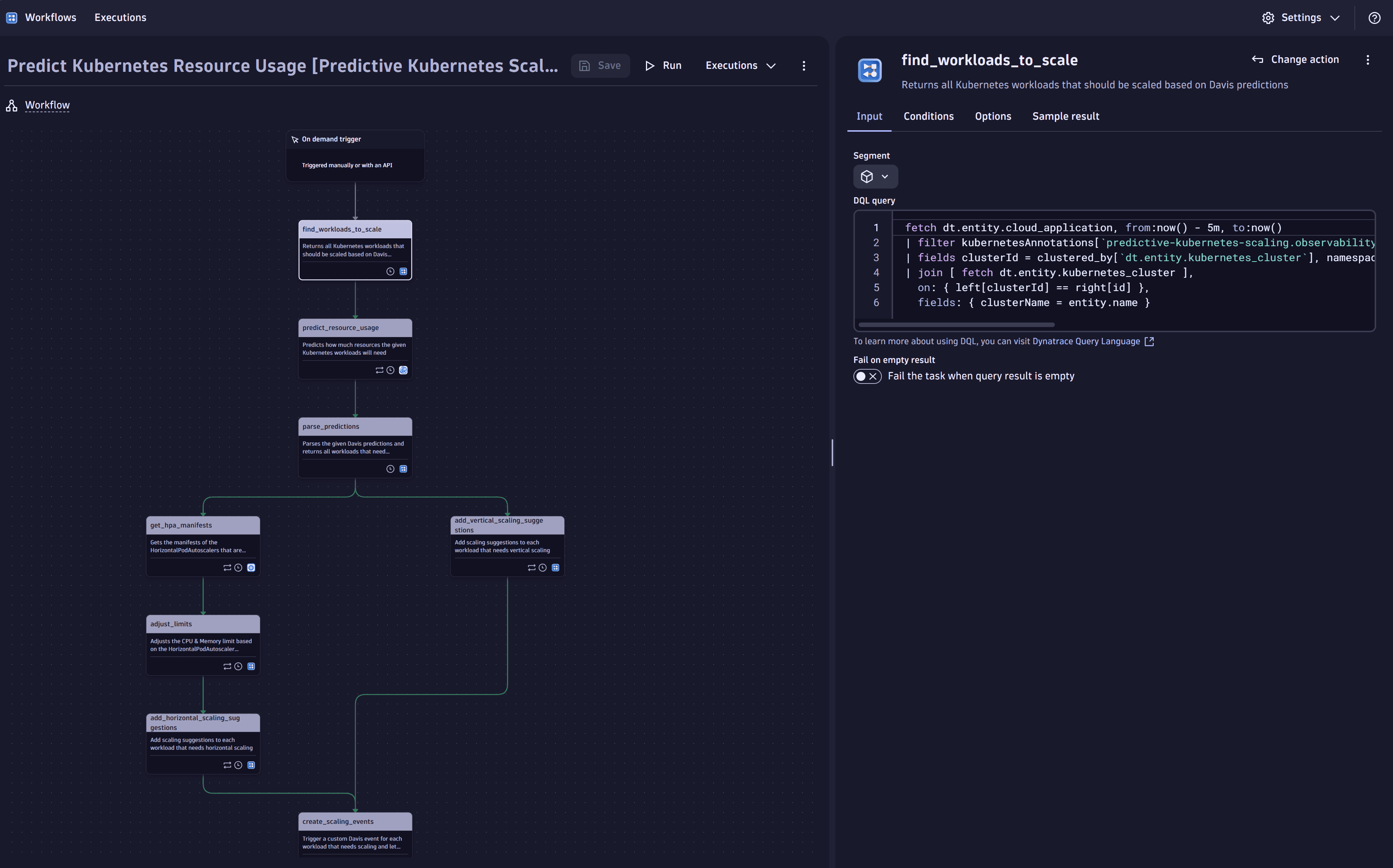 Use case: Predictive Autoscaling for Kubernetes Workloads - Predict Kubernetes resources usage workflow find workloads task