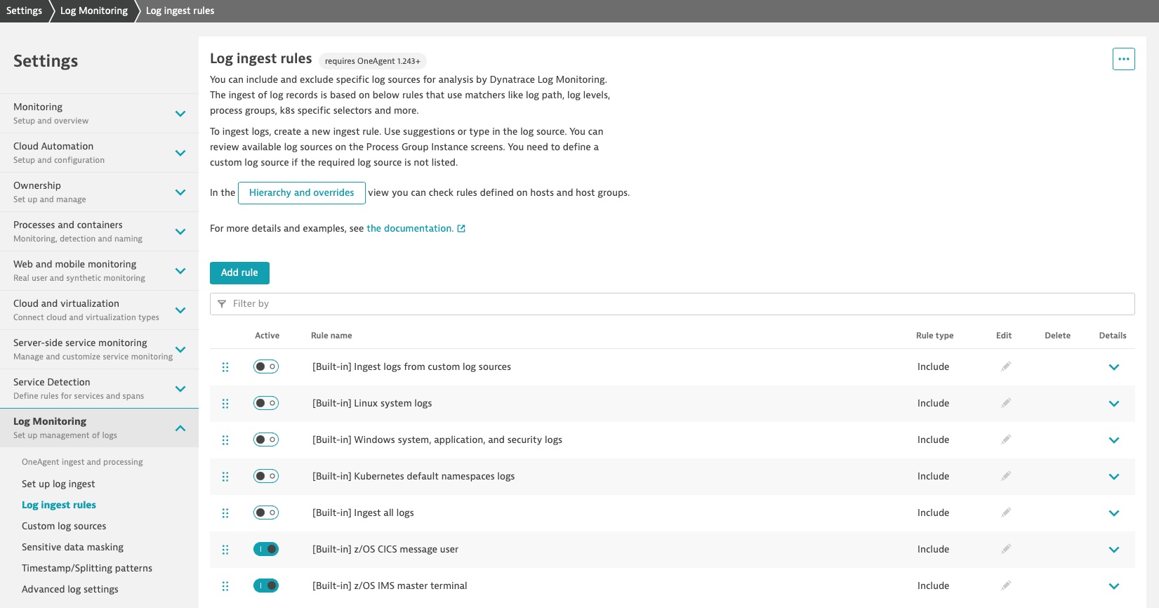 z/OS log settings