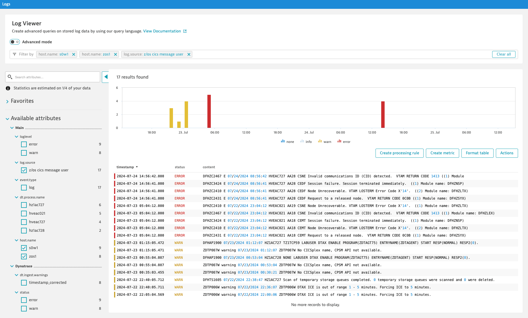 z/OS logs in Log viewer