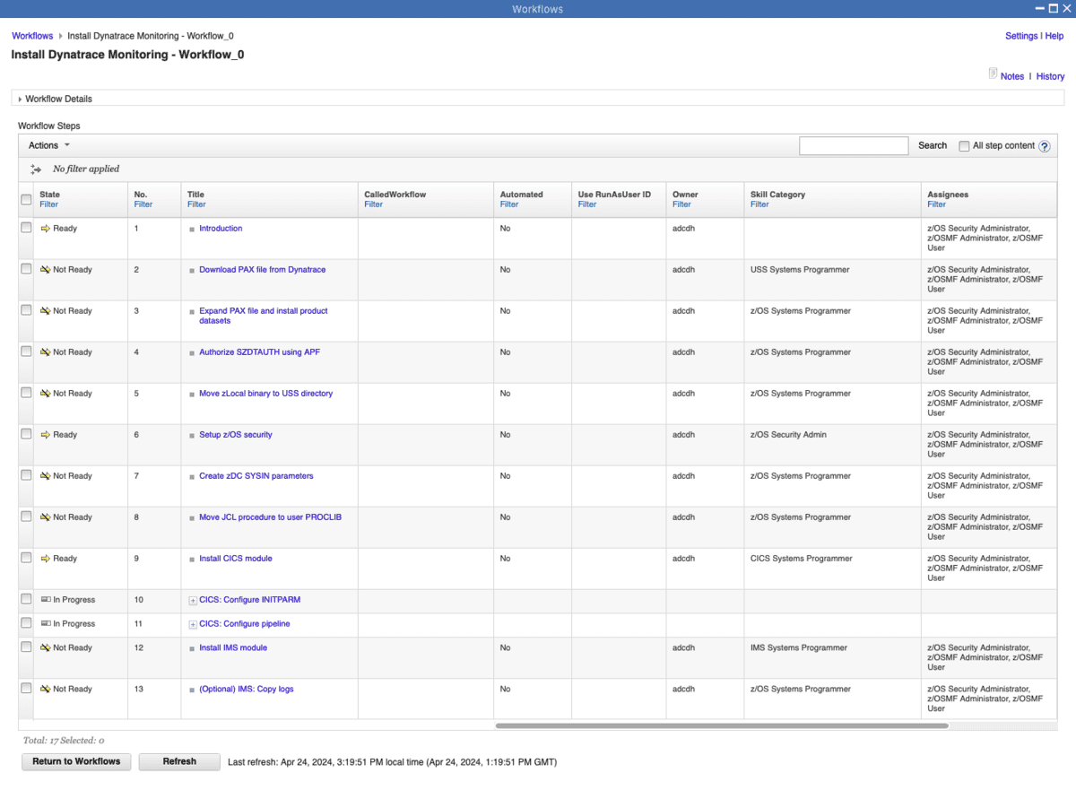 z/OSMF installation workflow — Dynatrace Docs