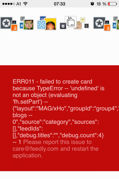 Screenshot of error message in a iOS App that is user facing