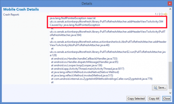 Stacktrace of Crash caused by using an old third party lib