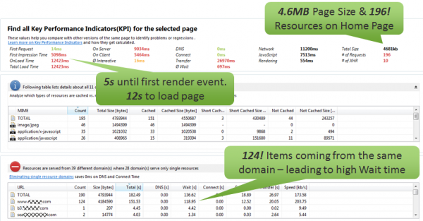 Basic WPO Violations: Too many resources severed from a single domain lead to bad page load times