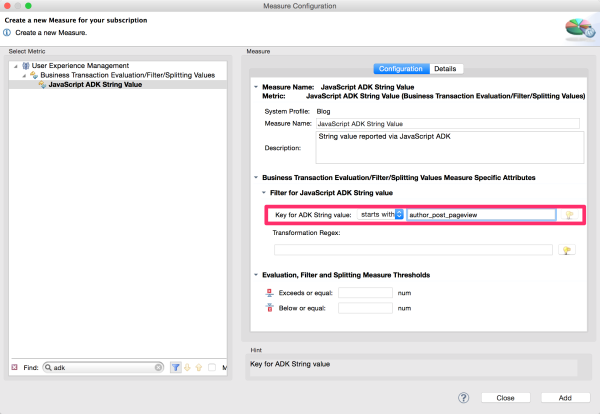 Extract captured data by creating a JavaScript ADK Measure