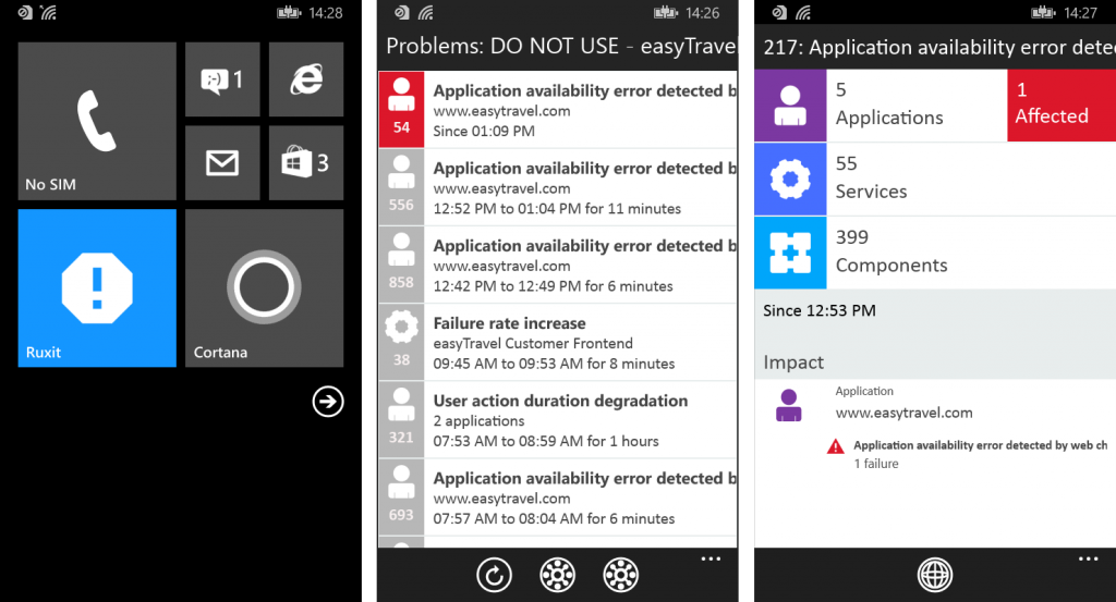 Dynatrace Windows Phone app