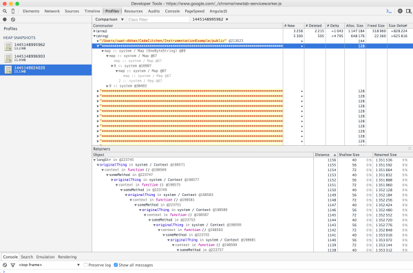 Figure 10: Heap dump comparison showing our leak