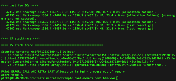 Figure 6: Exception caused by memory leak