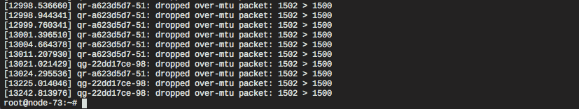 Kernel log file showing dropped packets