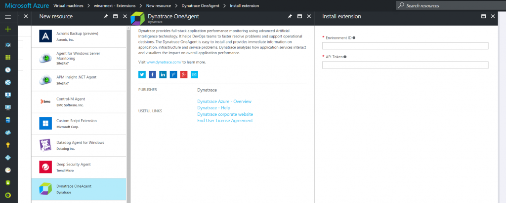 Dynatrace OneAgent install extension