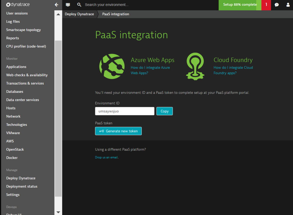 PaaS integration sceenshot