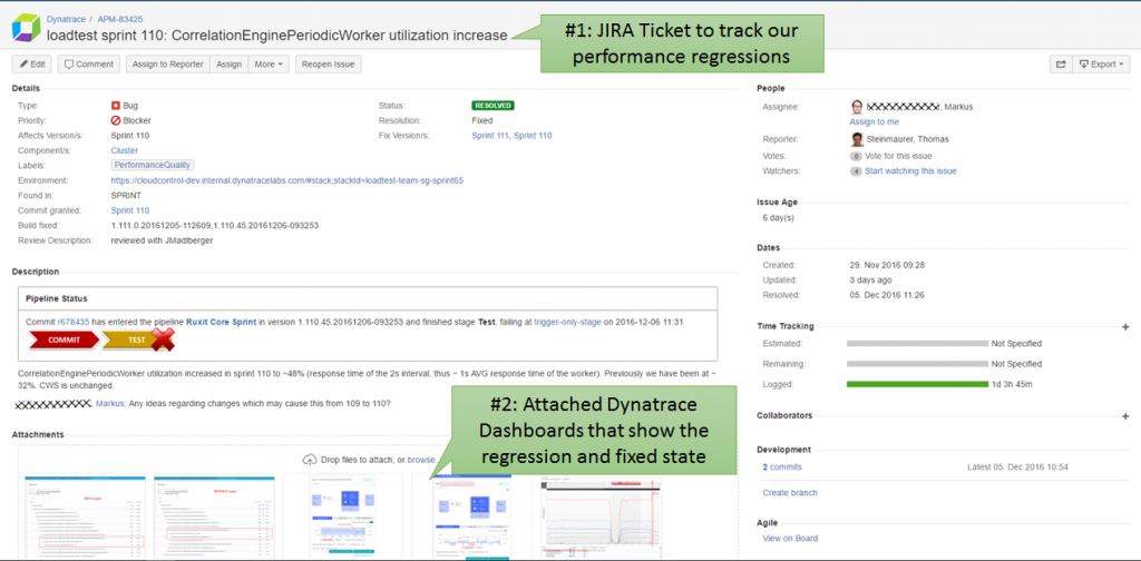 We use JIRA Tickets to track detected performance regressions on key quality metrics. This one showing the issue Thomas explained to me