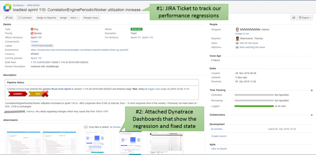 We use Jira Tickets to track detected performance regressions on key quality metrics. This one showing the issue Thomas explained to me