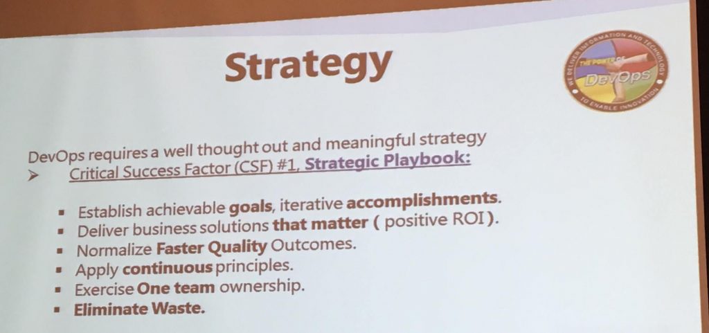 Pamela had some good advice on how to approach your DevOps Transformation - split into Strategy, Technology and Execution!