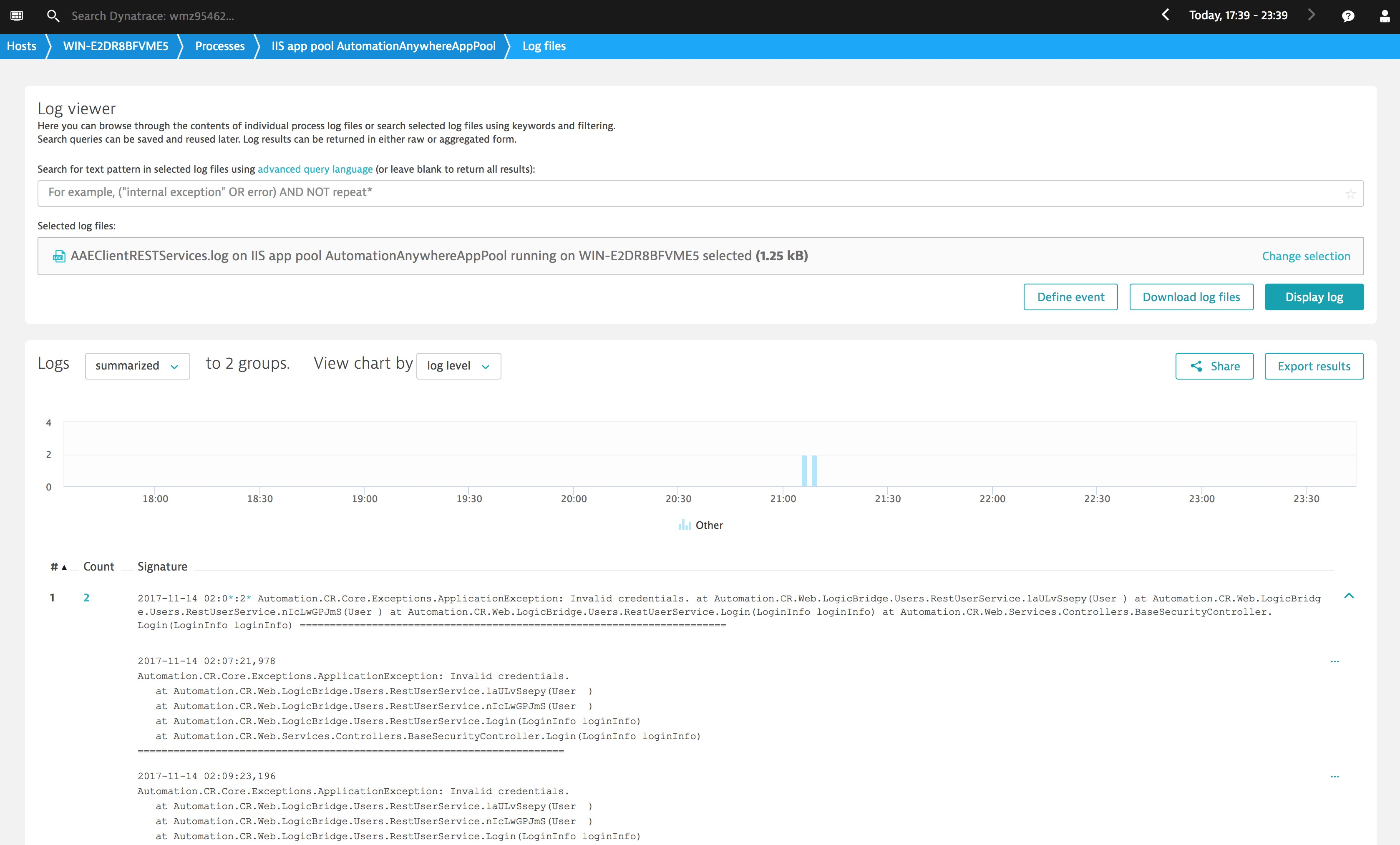 Screenshot RPA Logs