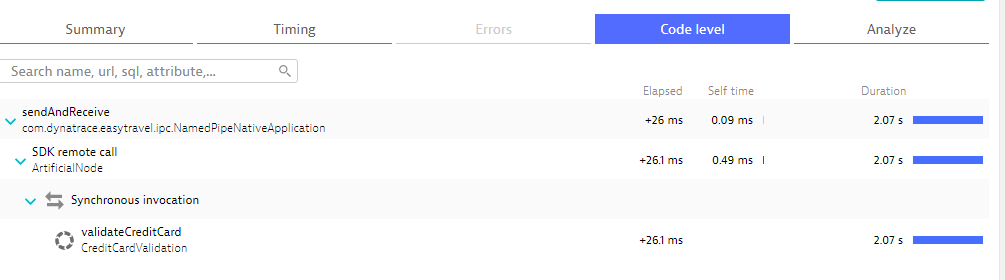 Screenshot Dynatrace code level