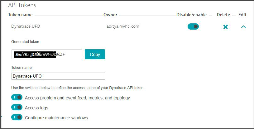 The UFO leverages the public Dynatrace REST API. For that we need to create a Dynatrace API Token