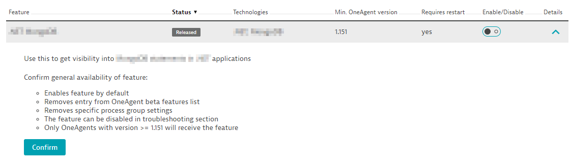 Confirm GA status of new OneAgent feature