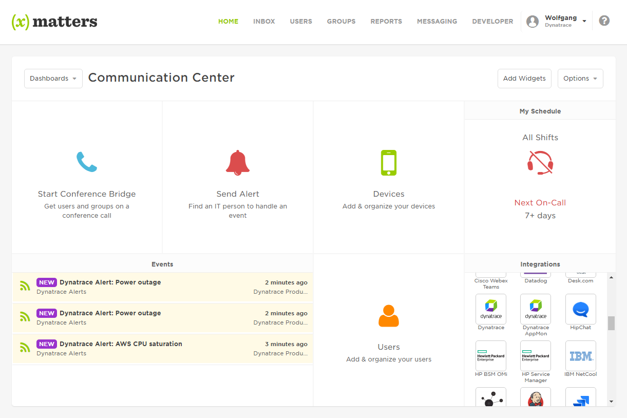 xMatters desktop dashboard