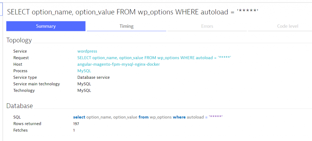 Database query showing number of returned rows and required fetches
